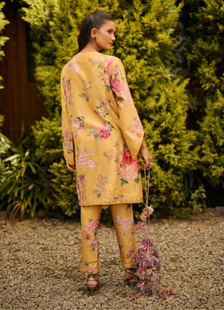 Yellow floral kurta with pants