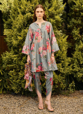 Powder blue floral tulip kurta with pants