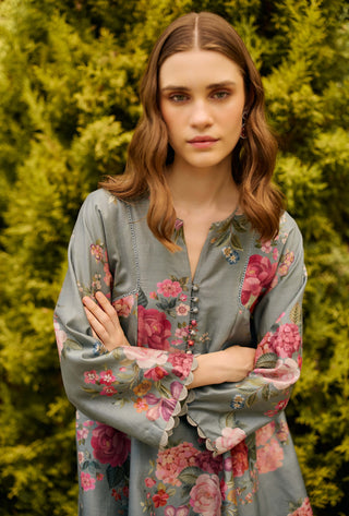 Powder blue floral tulip kurta with pants