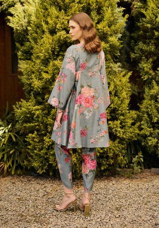 Powder blue floral tulip kurta with pants