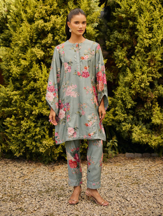 Sage green floral kurta with pants
