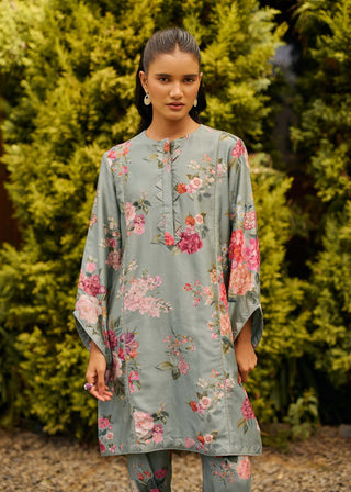Sage green floral kurta with pants