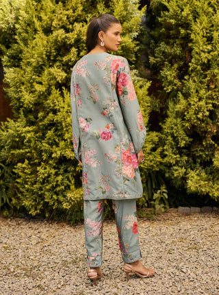 Sage green floral kurta with pants