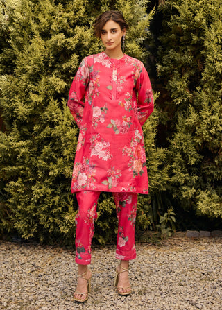 Fuchsia floral kurta set