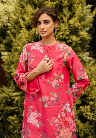 Fuchsia floral kurta set