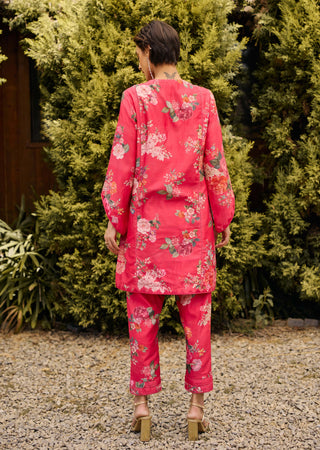 Fuchsia floral kurta set