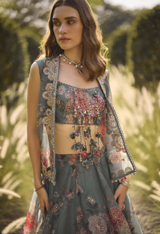 Elara sage green lehenga set