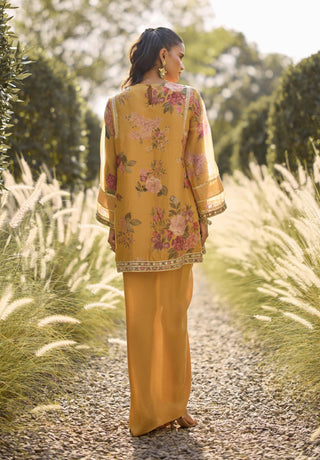 Primrose yellow kurta & draped skirt set