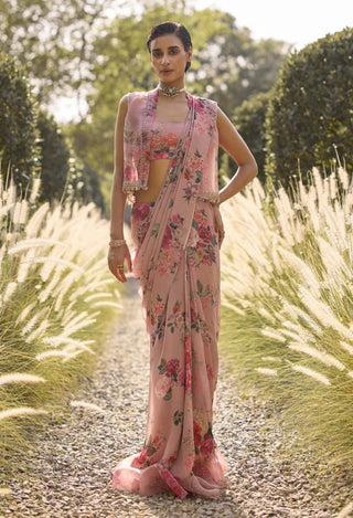 Ophelia dusky pink sari with jacket set