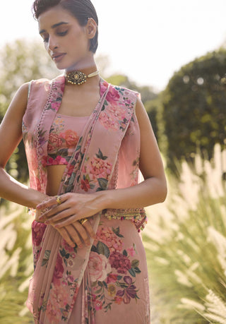Ophelia dusky pink sari with jacket set