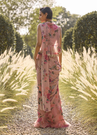 Ophelia dusky pink sari with jacket set