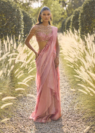 Estelle fuchsia tissue sari with blouse