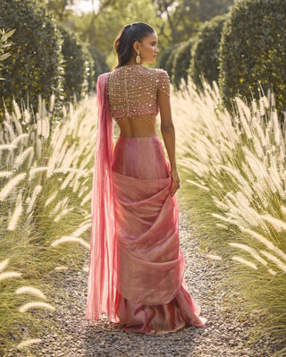 Estelle fuchsia tissue sari with blouse