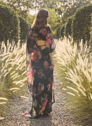 Arabella black printed sari set