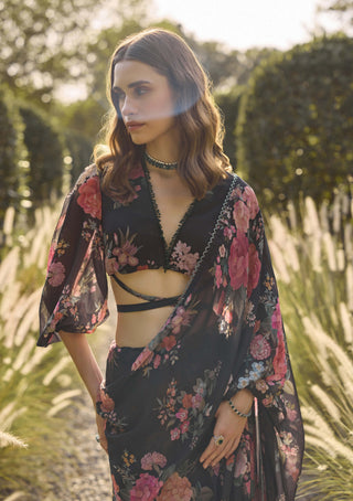 Arabella black printed sari set