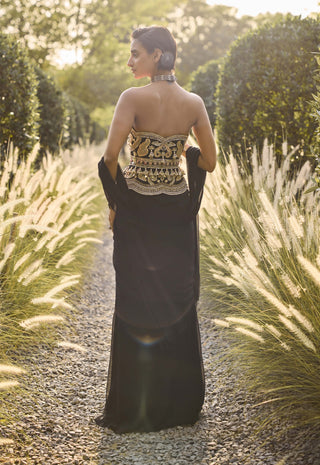Saga black draped sari set
