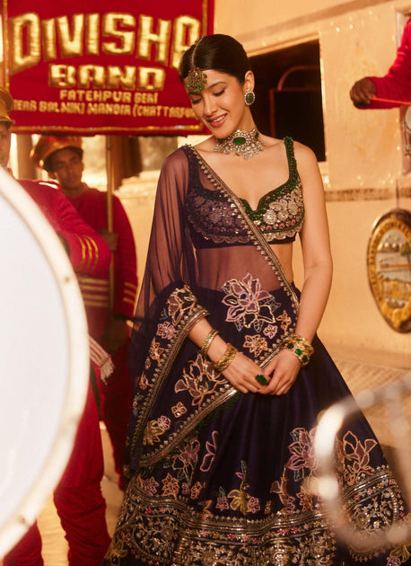 Meher Purple Embroidered Lehenga Choli Set