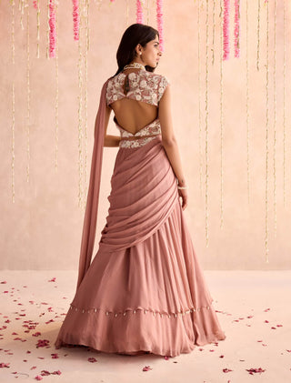 Champagne choli and lehenga with attached dupatta