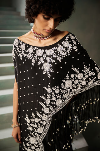 Aurora black embellished cape set