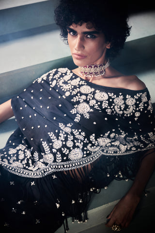Aurora black embellished cape set