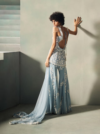 Nova blue embellished sharara set