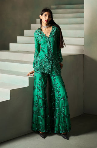 Noah emerald green embellished jacket garara set