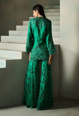 Noah emerald green embellished jacket garara set