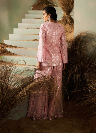 Celeste pink mirror embellished jacket sharara set