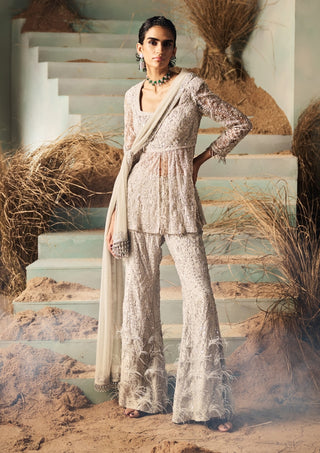Ivy grey embellished peplum pant set