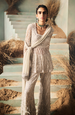 Ivy grey embellished peplum pant set