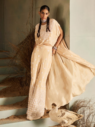 Faye nude beige embellished cape set