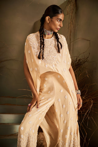 Faye nude beige embellished cape set