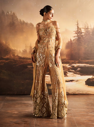Estelle golden mirror tube peplum sharara set
