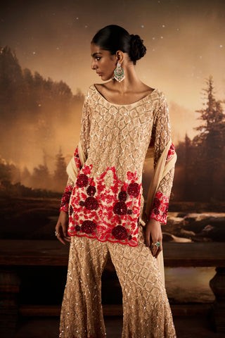 Luna nude beige embellished sharara set