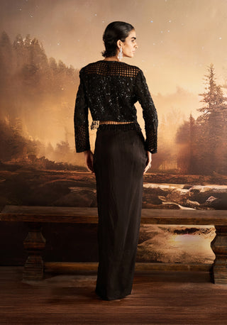 Lyra black embellished draped skirt set