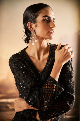 Lyra black embellished draped skirt set