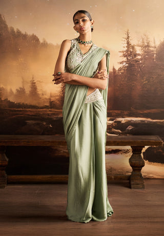 Mapple mint embellished sari with blouse