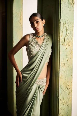 Mapple mint embellished sari with blouse