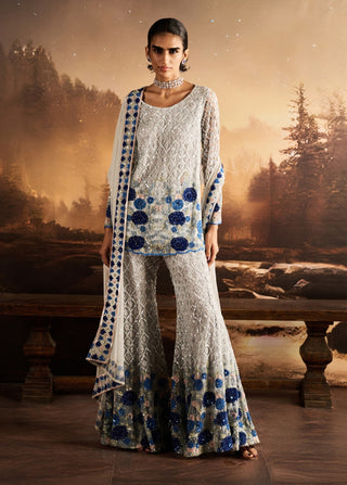 Ocean ice blue embellished sharara set