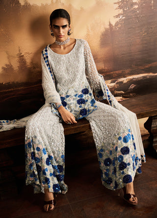 Ocean ice blue embellished sharara set