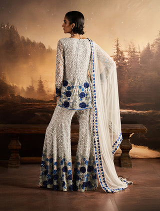 Ocean ice blue embellished sharara set