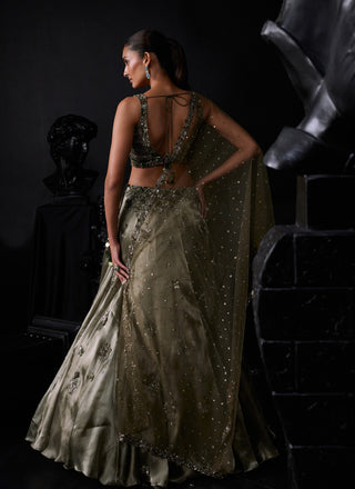 Roqa-Antique Gold Organza Lehenga Set-INDIASPOPUP.COM