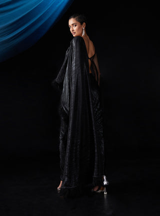 Roqa-Black Embroidered Stitched Sari And Blouse-INDIASPOPUP.COM