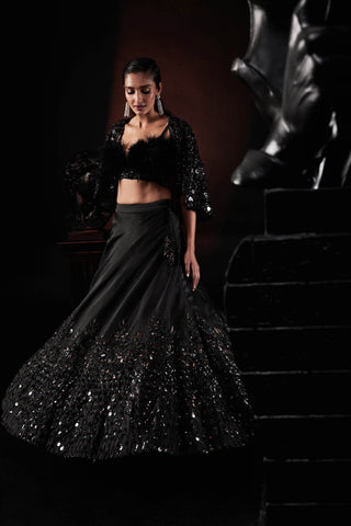 Roqa-Black Lehenga And Cape Set-INDIASPOPUP.COM