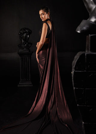 Roqa-Black Copper Draped Skirt Set-INDIASPOPUP.COM