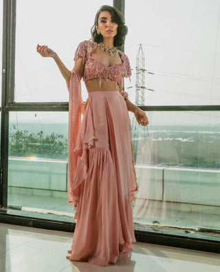 Pink draped sharara set