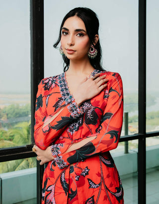 Tangerine printed kurta and sharara set