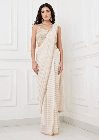 Chamee And Palak-Ruhi Ivory Sari And Blouse-INDIASPOPUP.COM