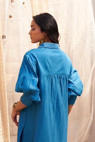 Deep blue leaf printed tunic and pants