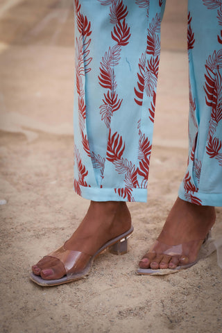 Light blue leaf printed tunic and pants